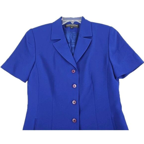 Kasper Essentials ASL~Woman Sz. 10~Royal Blue Jacket Blazer Short Sleeve Button - Picture 10 of 12